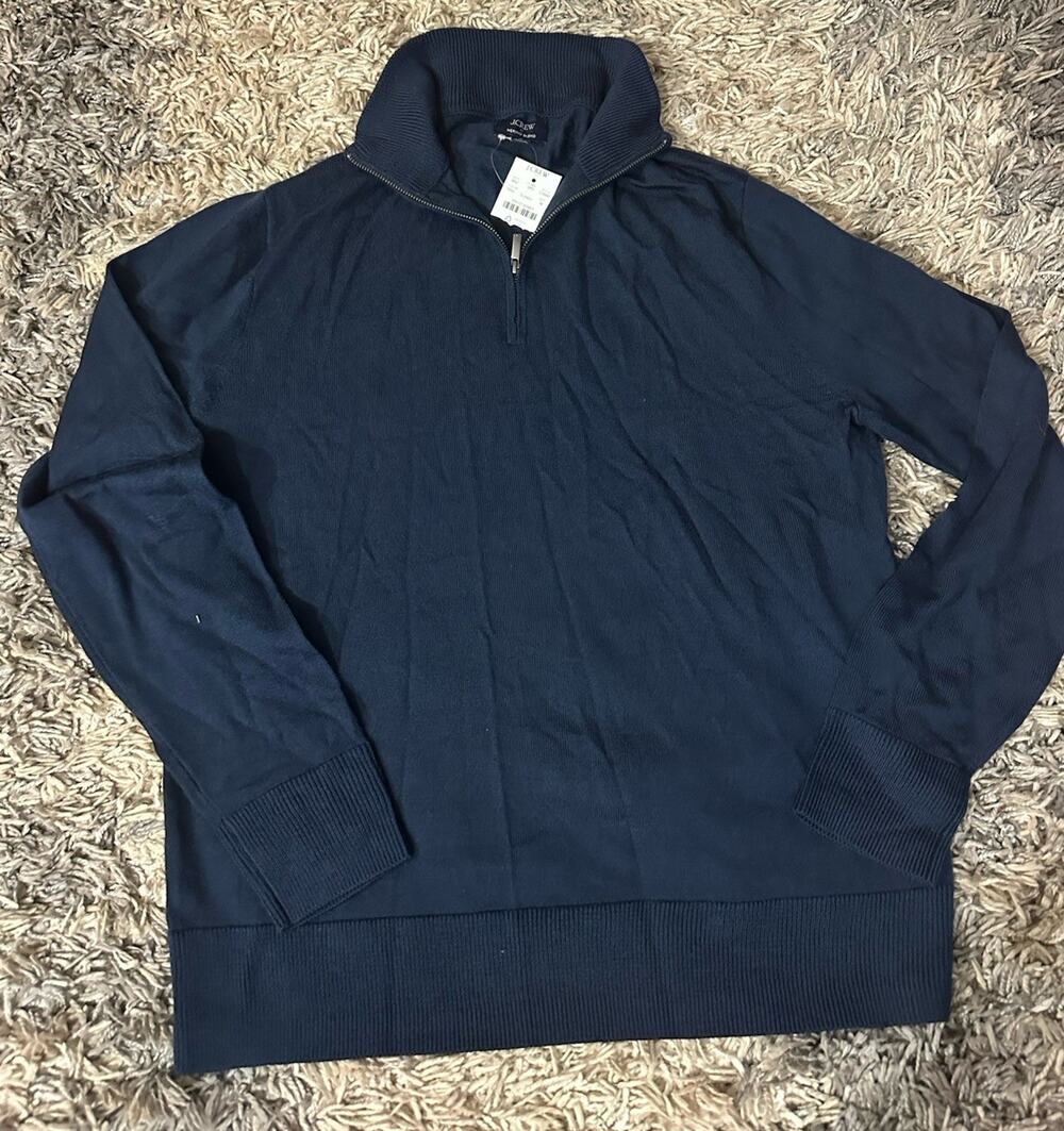 J. Crew Men's Medium Merino Wool Blend Quarter Zip NEW! Sweater Navy Blue CA562